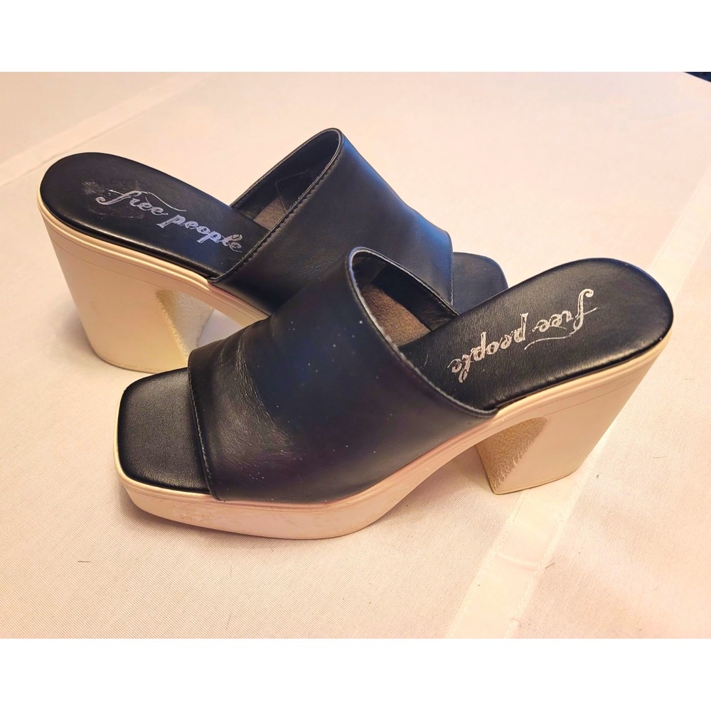 Free People Zoe Platform Slide Sandals Size 39 / 8.5 Black Cream Chunky Y2K